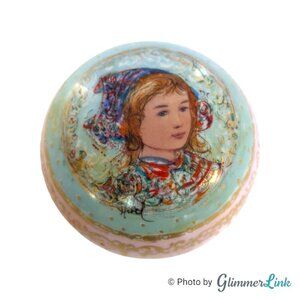 VTG Edna Hibel Girl Portrait Pink Blue Porcelain Paperweight Signed & Numbered